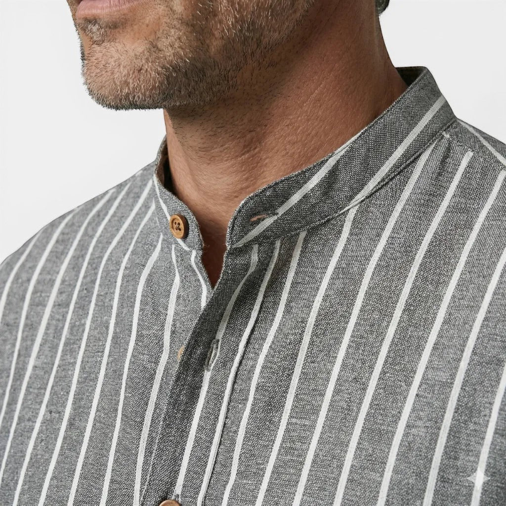 Laurior | Chemise Homme Style Francais Lin Col Officier Chic Parisien Tendance