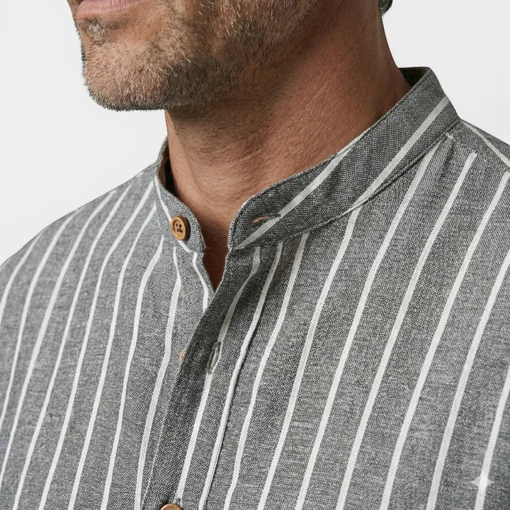 Laurior | Chemise Homme Style Francais Lin Col Officier Chic Parisien Tendance