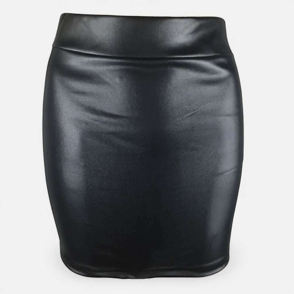 Laurior | Jupe slim en simili cuir pour femme, idéale pour sortir le soir. Jupe noire en simili cuir.