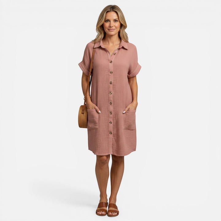 Laurior | Robe chemise à col en V et boutons pour femme