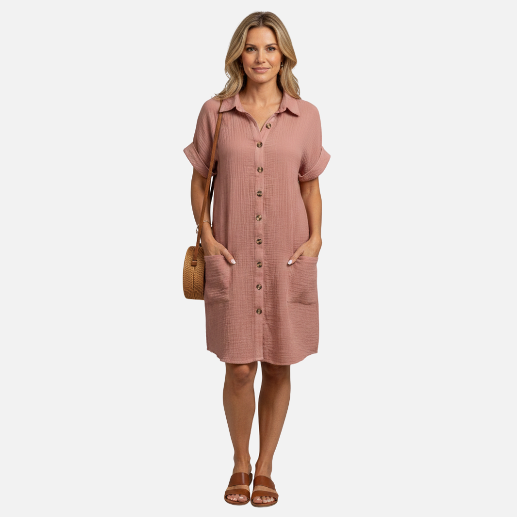 Laurior | Robe chemise à col en V et boutons pour femme