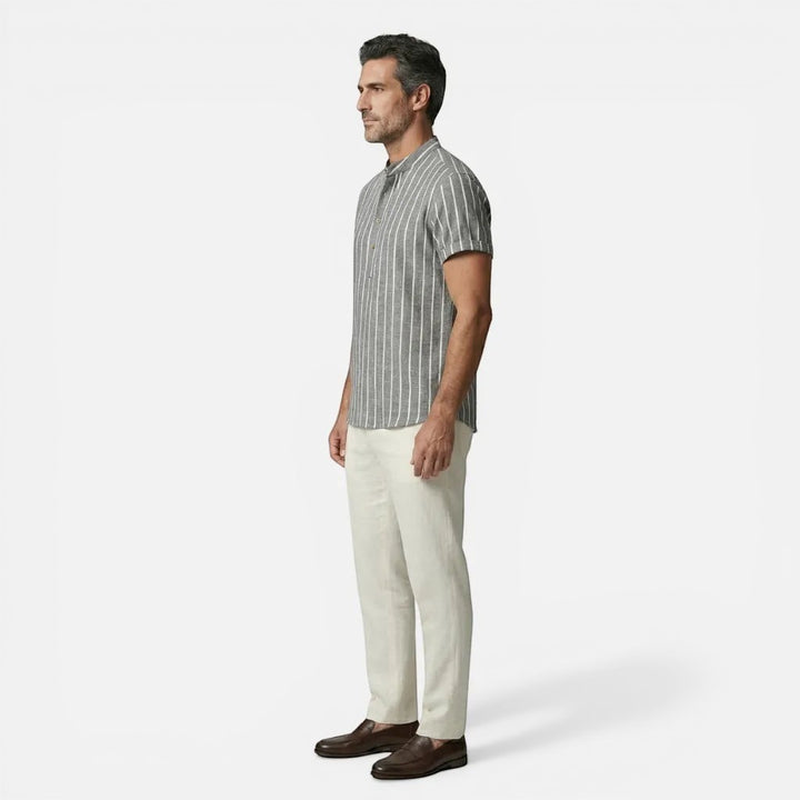 Laurior | Chemise Homme Style Francais Lin Col Officier Chic Parisien Tendance