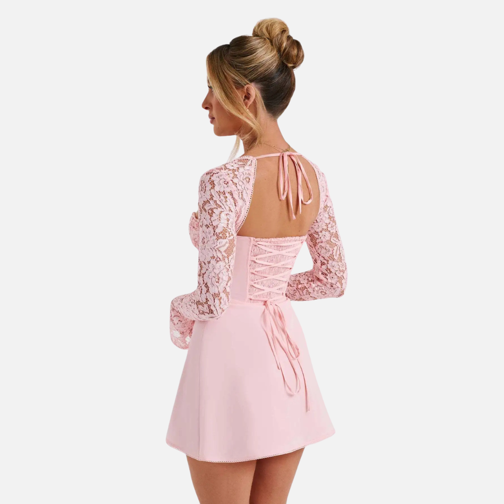 Laurior | Robe Mini en Dentelle Coupe Ajustée Dos Nu à Lacets pour Femme