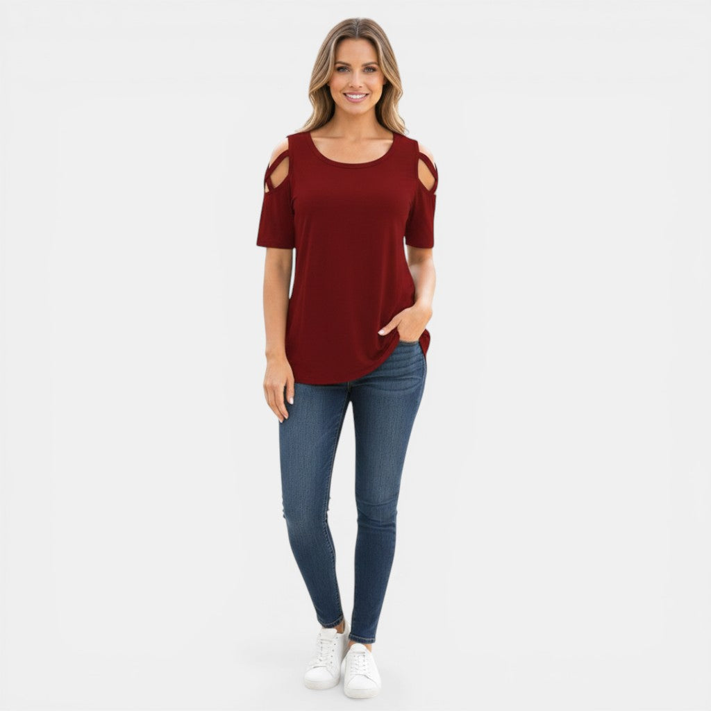 Laurior | T-shirt en coton vieilli pour femme avec lien aux épaules