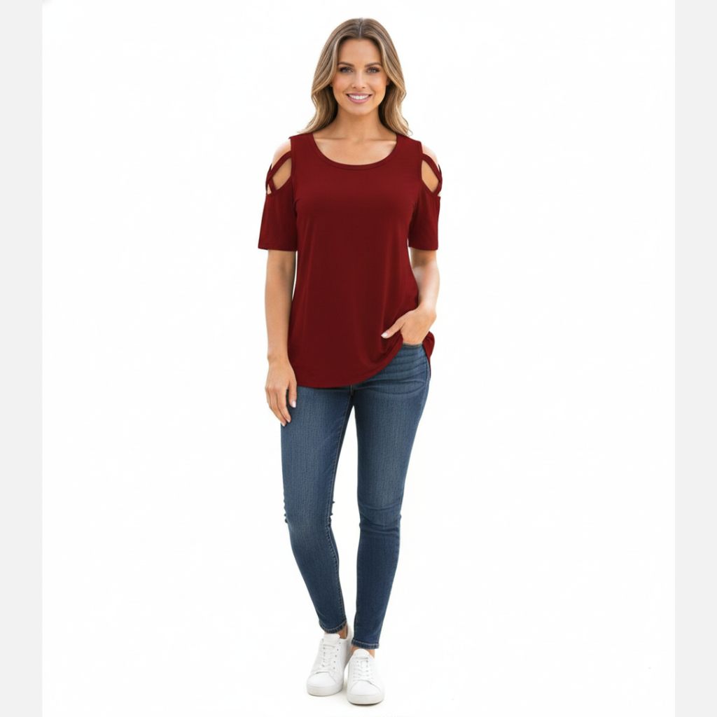Laurior | T-shirt en coton vieilli pour femme avec lien aux épaules