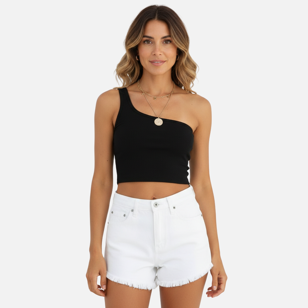 Laurior | Haut court d'été ajusté à une épaule pour femme