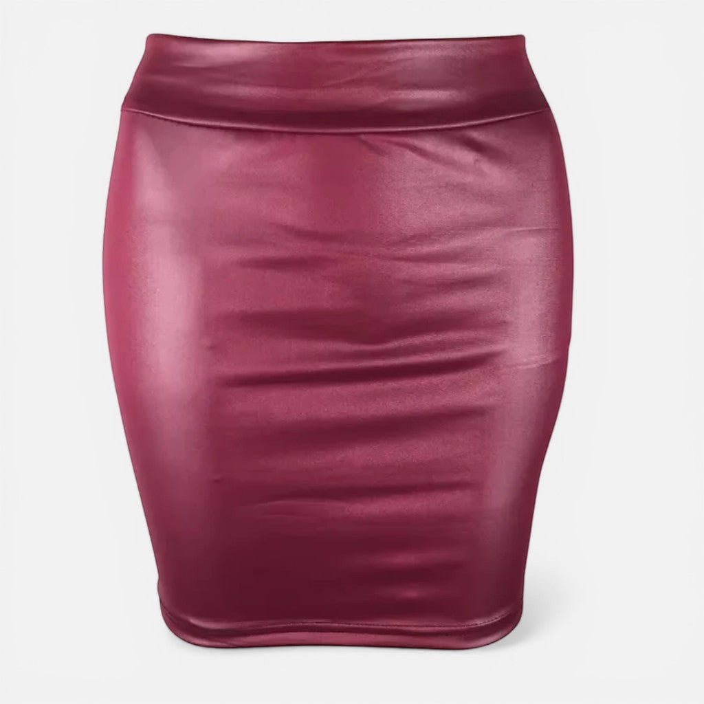 Laurior | Jupe slim en simili cuir pour femme, idéale pour sortir le soir en simili cuir bordeaux.