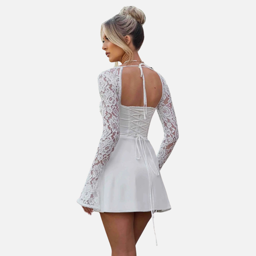 Laurior | Robe Mini en Dentelle Coupe Ajustée Dos Nu à Lacets pour Femme