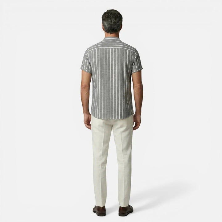 Laurior | Chemise Homme Style Francais Lin Col Officier Chic Parisien Tendance