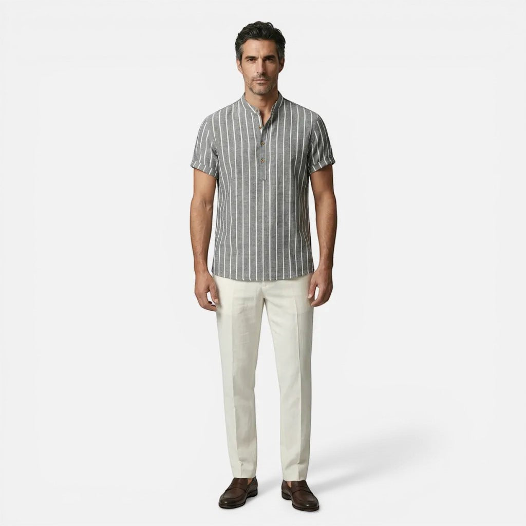 Laurior | Chemise Homme Style Francais Lin Col Officier Chic Parisien Tendance