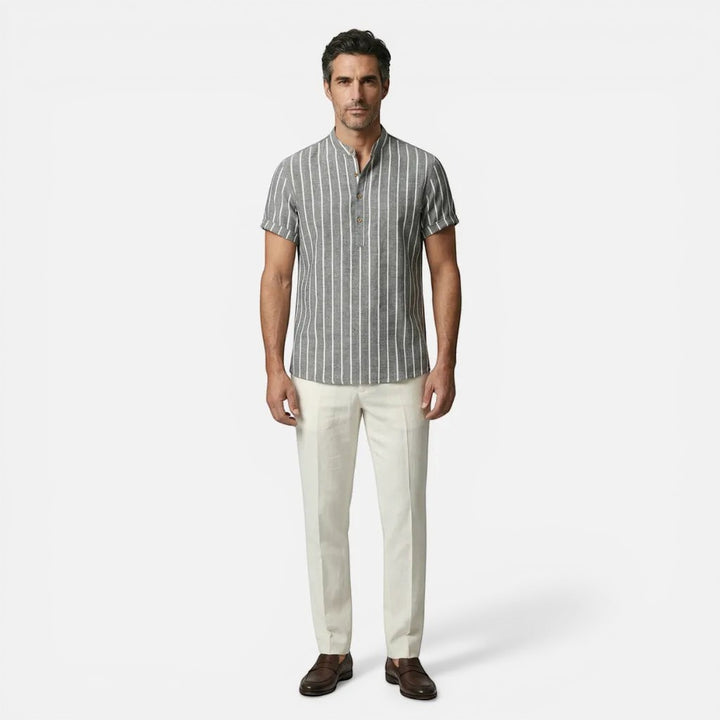 Laurior | Chemise Homme Style Francais Lin Col Officier Chic Parisien Tendance