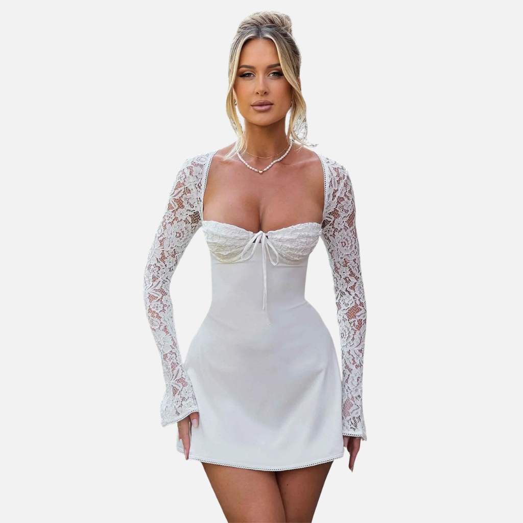 Laurior | Robe Mini en Dentelle Coupe Ajustée Dos Nu à Lacets pour Femme