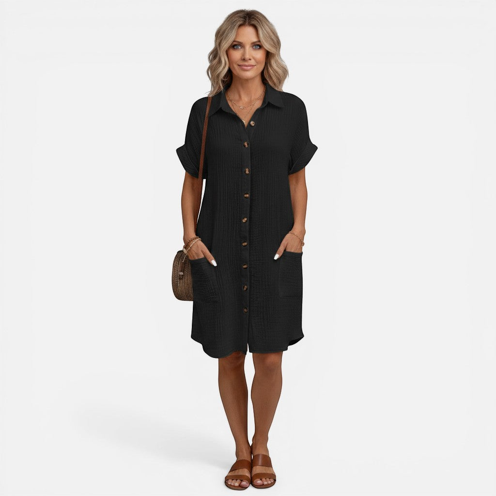 Laurior | Robe chemise à col en V et boutons pour femme