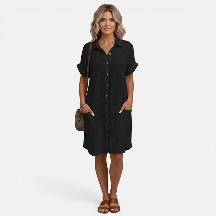 Laurior | Robe chemise à col en V et boutons pour femme