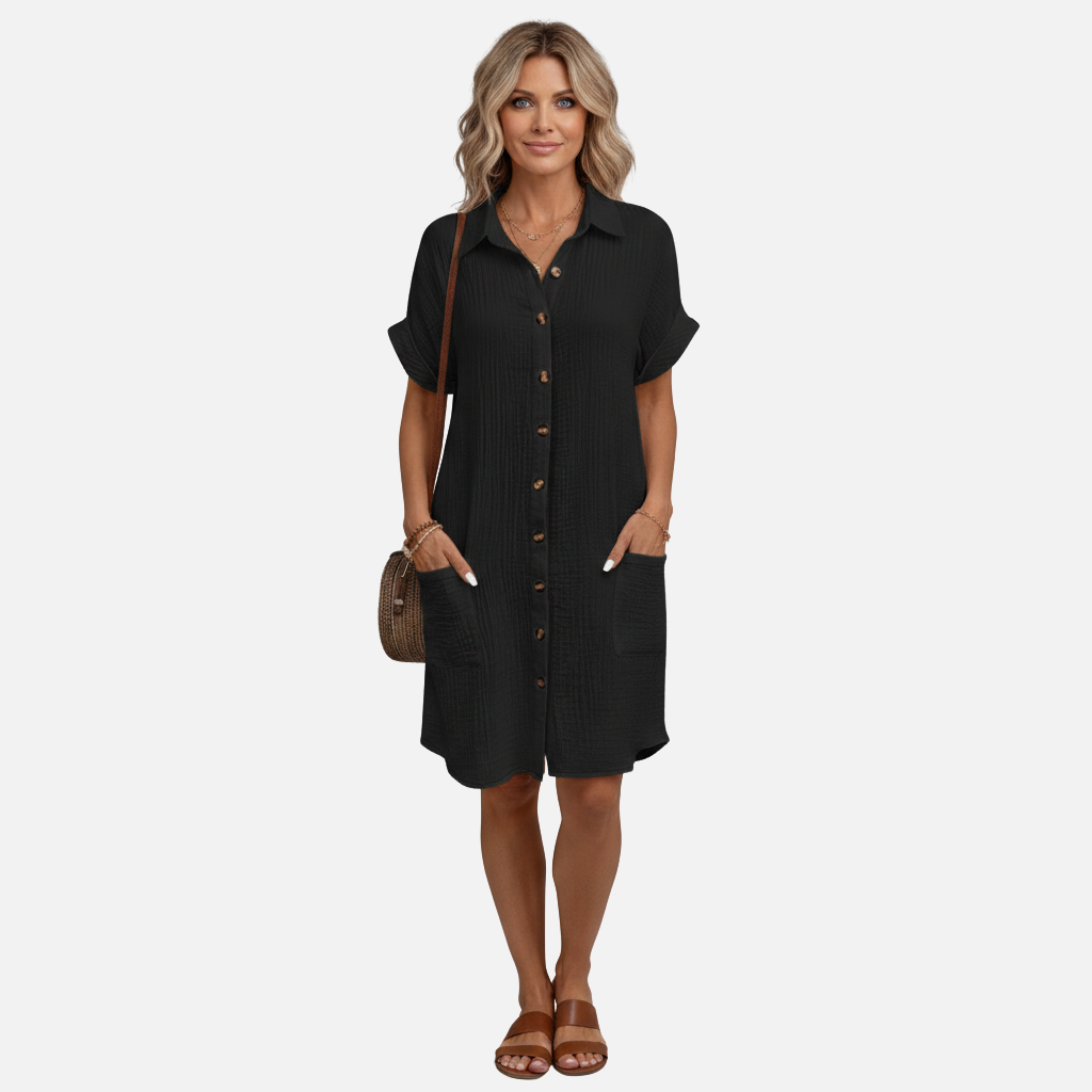 Laurior | Robe chemise à col en V et boutons pour femme