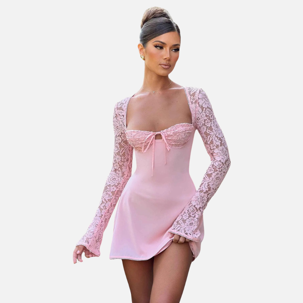 Laurior | Robe Mini en Dentelle Coupe Ajustée Dos Nu à Lacets pour Femme