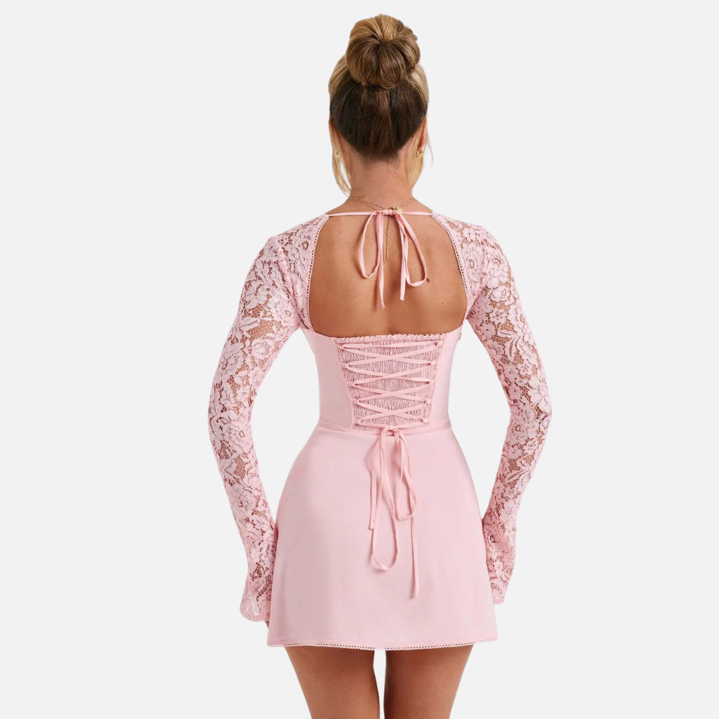 Laurior | Robe Mini en Dentelle Coupe Ajustée Dos Nu à Lacets pour Femme