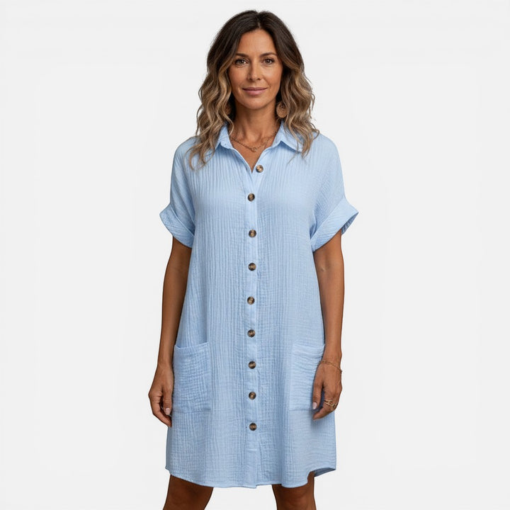 Laurior | Robe chemise à col en V et boutons pour femme