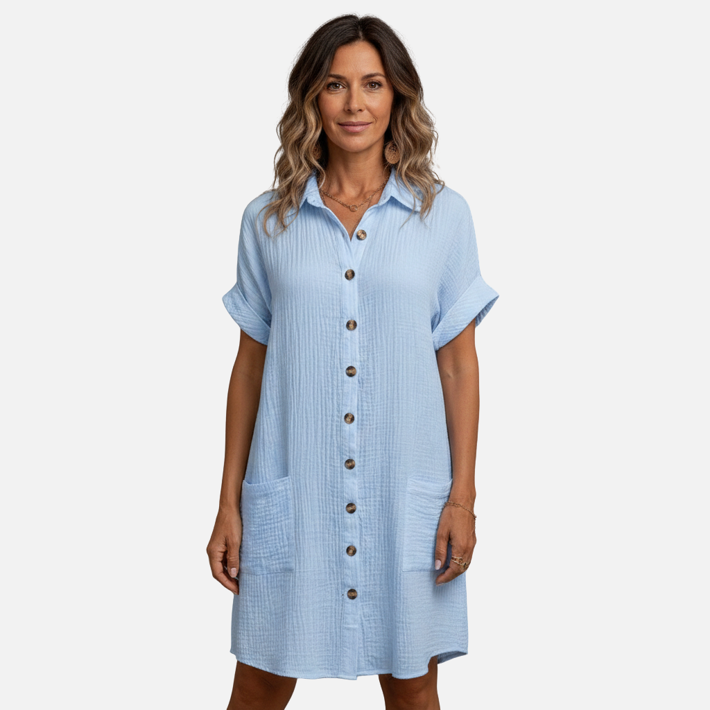 Laurior | Robe chemise à col en V et boutons pour femme
