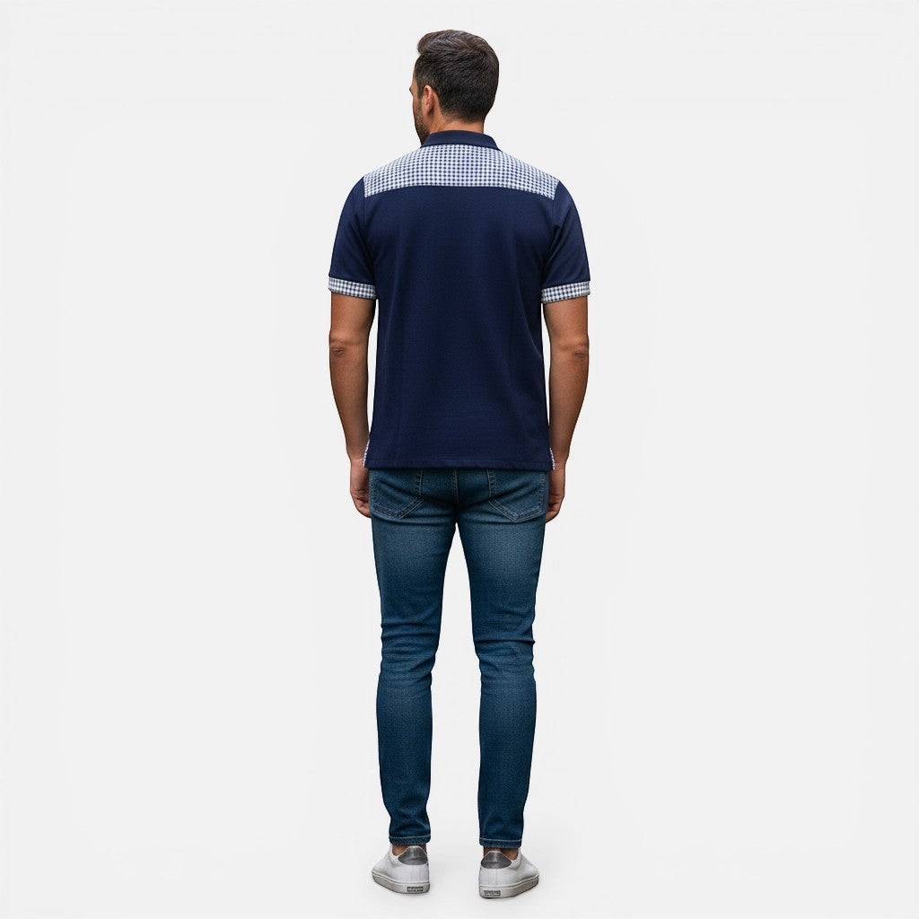 Laurior | Polo pour homme en coton piqué confort classique à manches courtes, vue de dos, couleur marine.