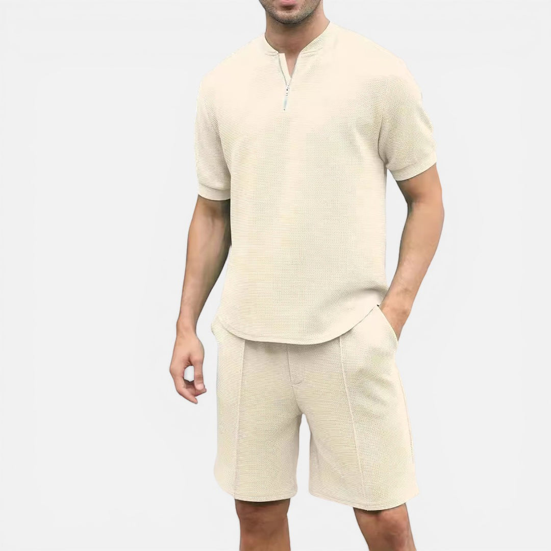 Laurior | Ensemble chemise zippée à manches courtes et pantalon pour homme