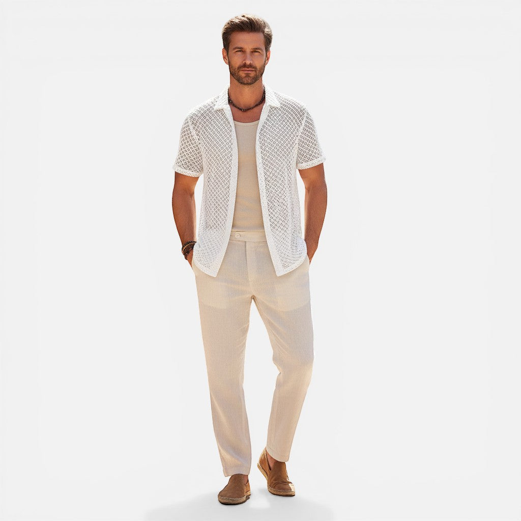 Laurior | Chemise en maille de luxe pour homme Vêtements de plage d'été respirants, tenue élégante et légère pour l'été.