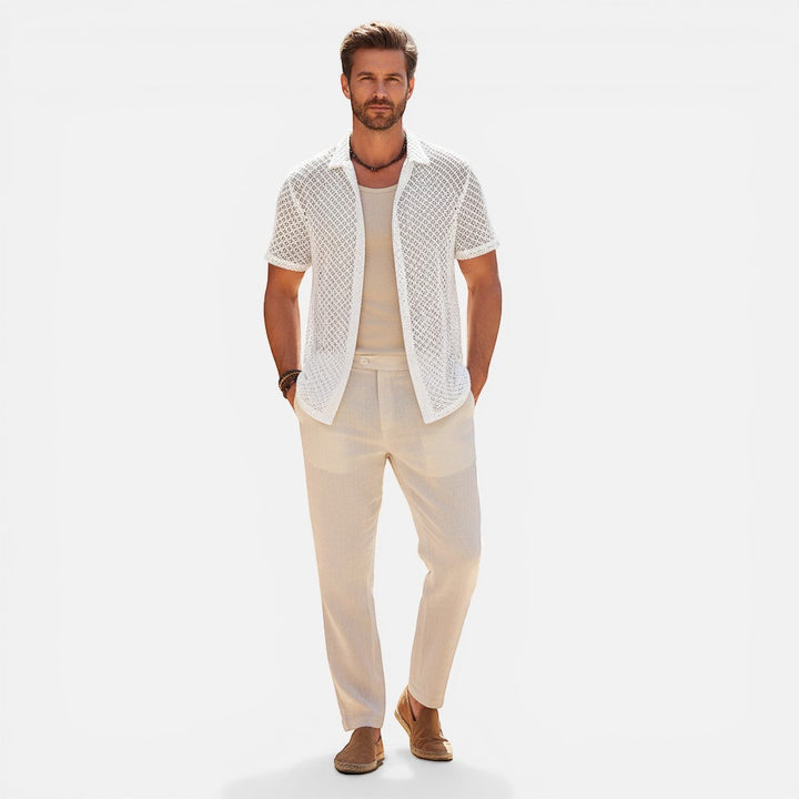 Laurior | Chemise en maille de luxe pour homme Vêtements de plage d'été respirants, tenue élégante et légère pour l'été.
