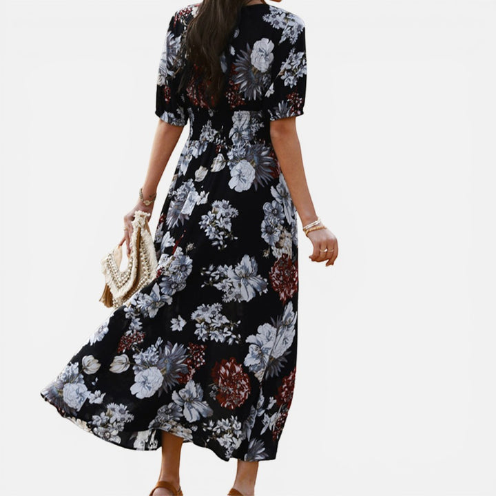 Laurior | Robe d'été légère pour femme, idéale pour les vacances - Robe à fleurs avec col en V.