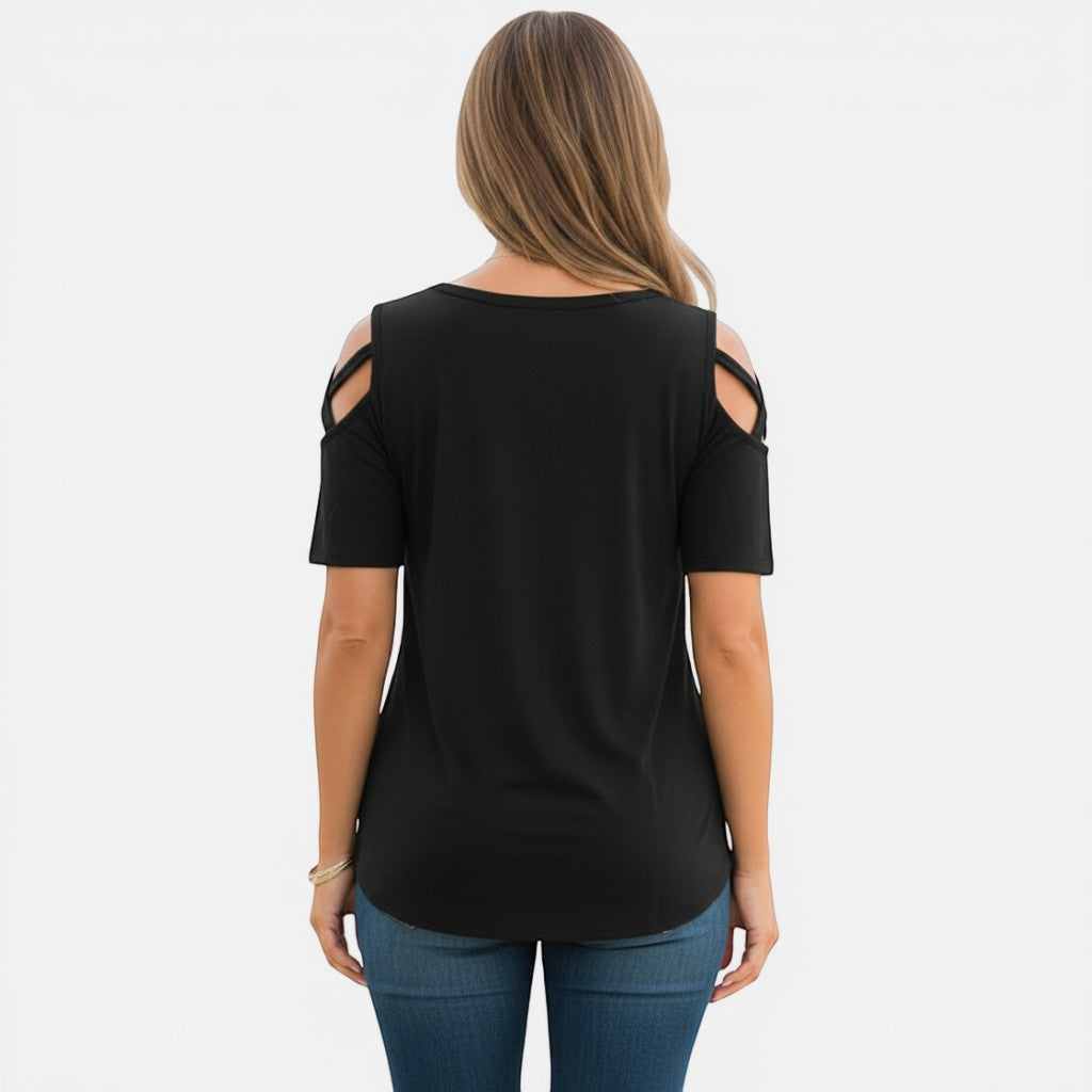 Laurior | T-shirt en coton vieilli pour femme avec lien aux épaules