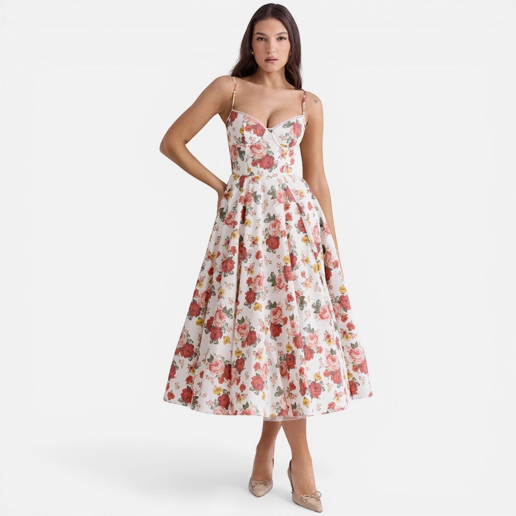 Laurior | Robe longue formelle pour femme, élégante et légère, tenue de soirée. Modèle floral avec bretelles.