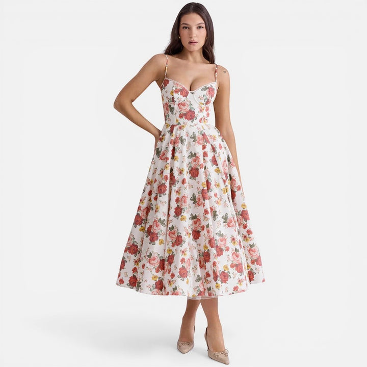 Laurior | Robe longue formelle pour femme, élégante et légère, tenue de soirée. Modèle floral avec bretelles.