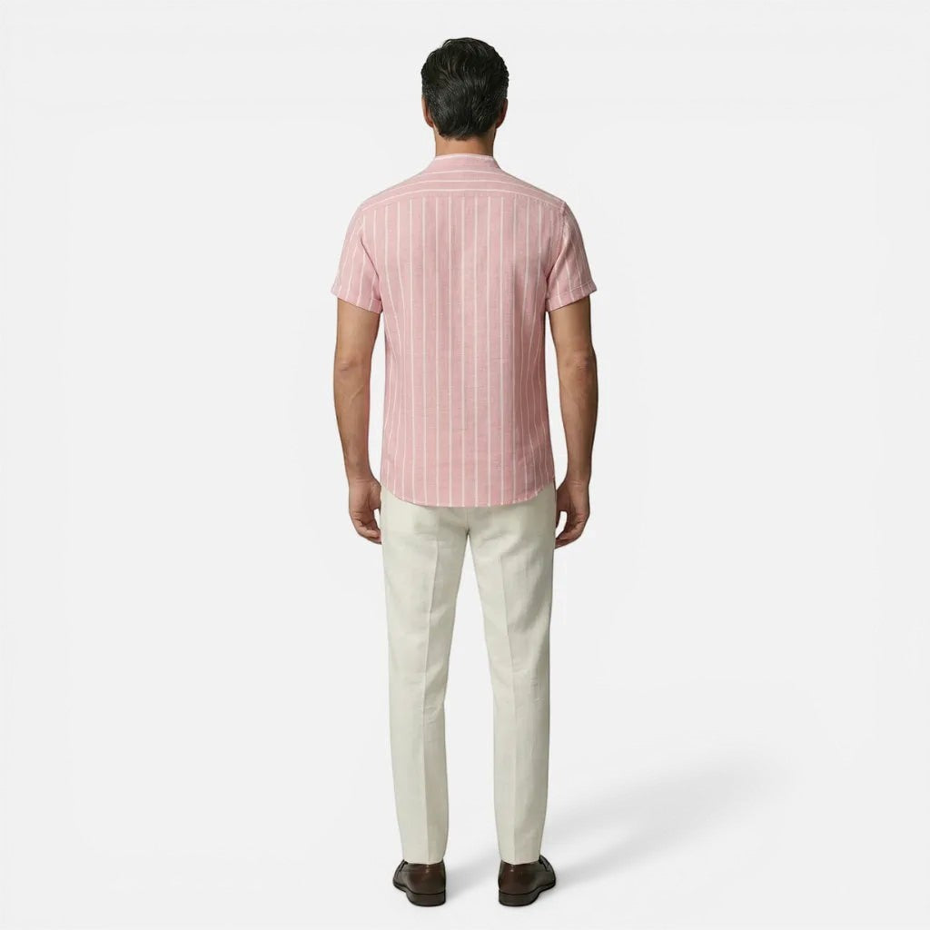 Laurior | Chemise Homme Style Francais Lin Col Officier Chic Parisien Tendance