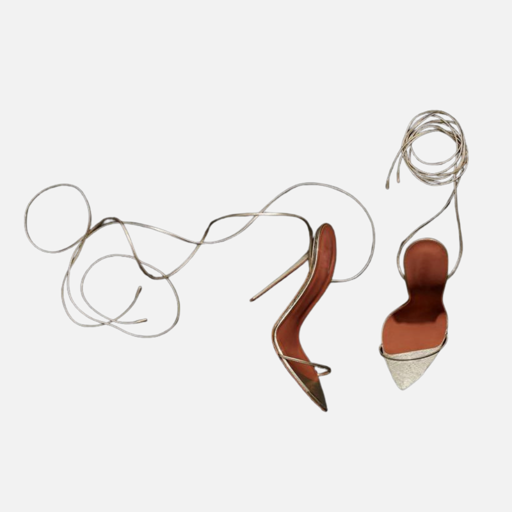 Laurior | Sandales habillées dorées à talons hauts pour femme avec bride à la cheville