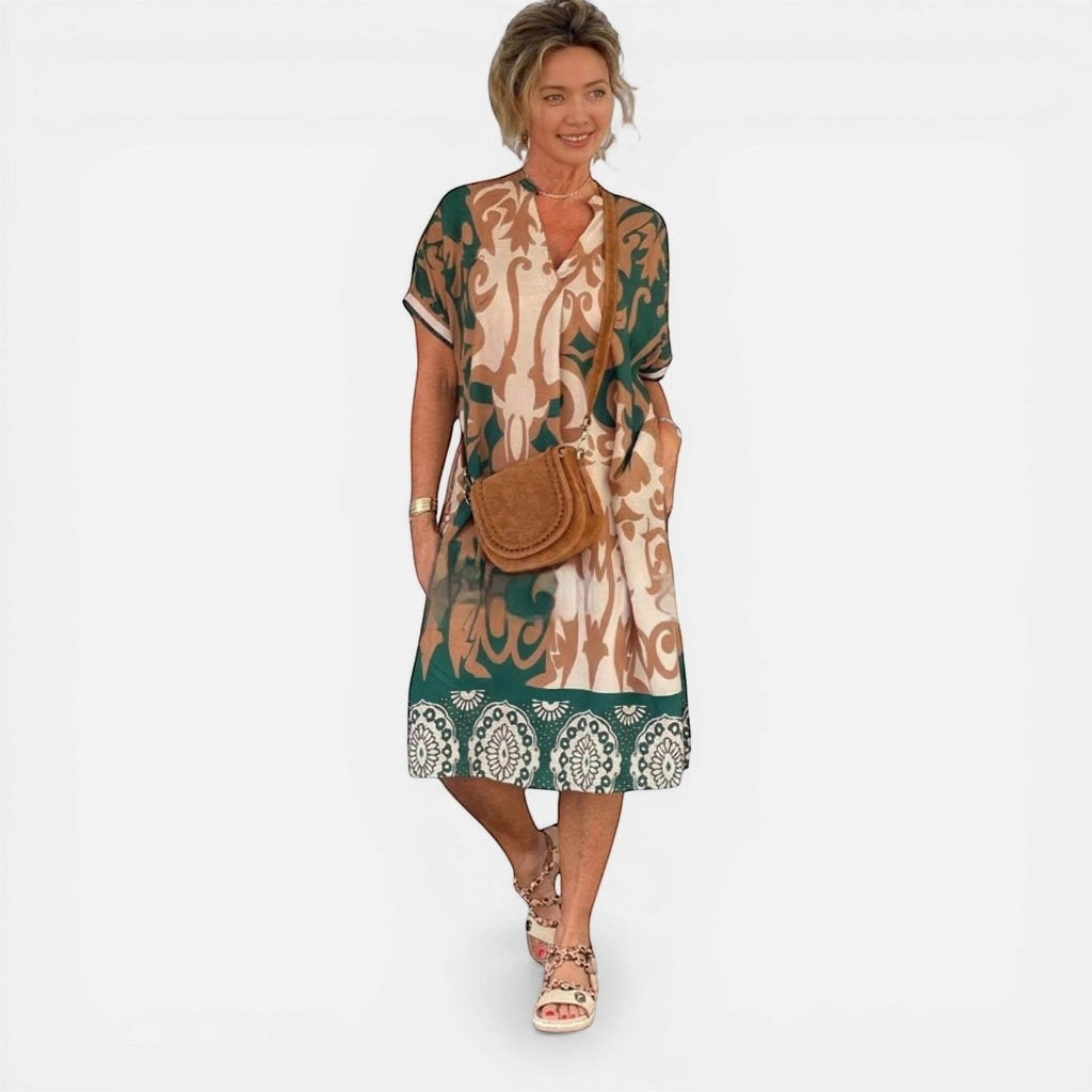 Laurior | Robe longue décontractée pour femme, col en V, tenue d’été facile