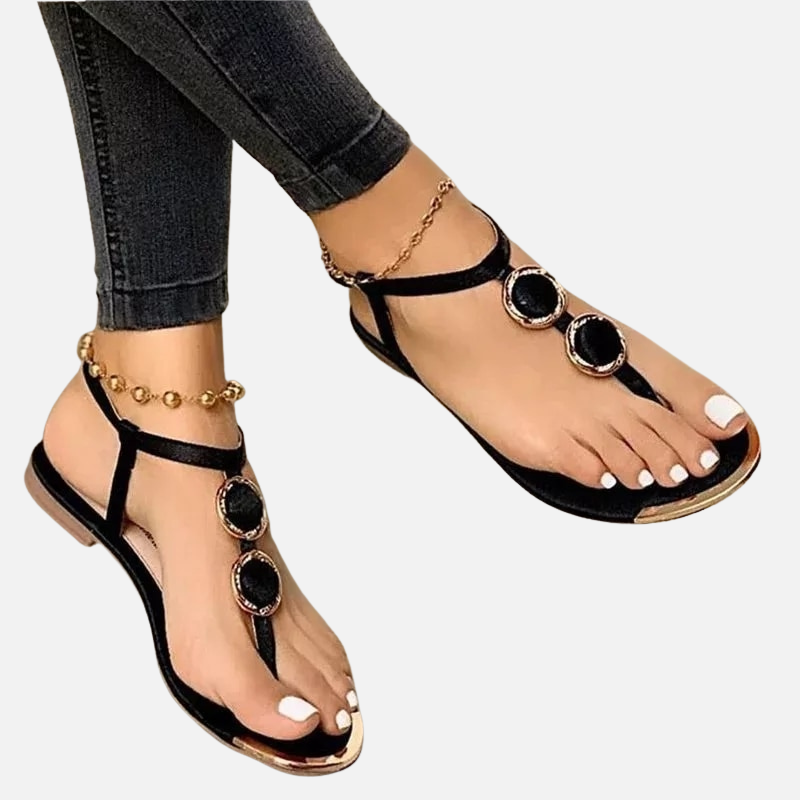 Laurior | Sandales plates femme en cuir synthétique confort