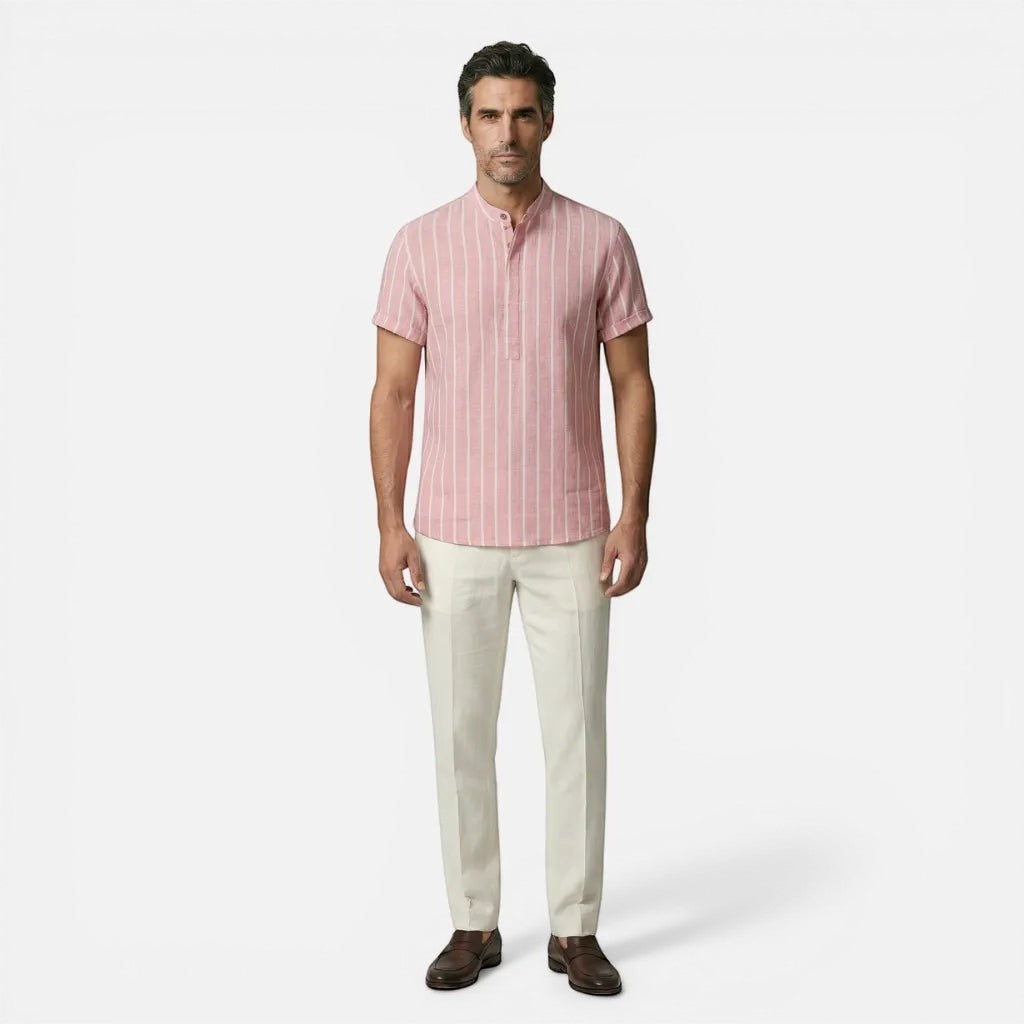 Laurior | Chemise Homme Style Francais Lin Col Officier Chic Parisien Tendance