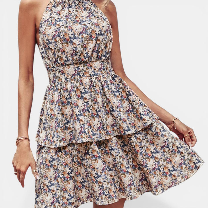 Laurior | Robe d'été à dos nu pour femme, pour la plage avec des motifs floraux colorés.