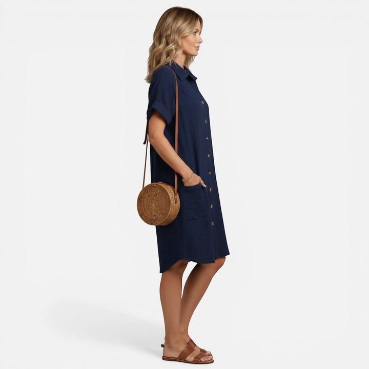 Laurior | Robe légère pour femme, tenue décontractée pour tous les jours, modèle bleu marine, idéale pour l'été.