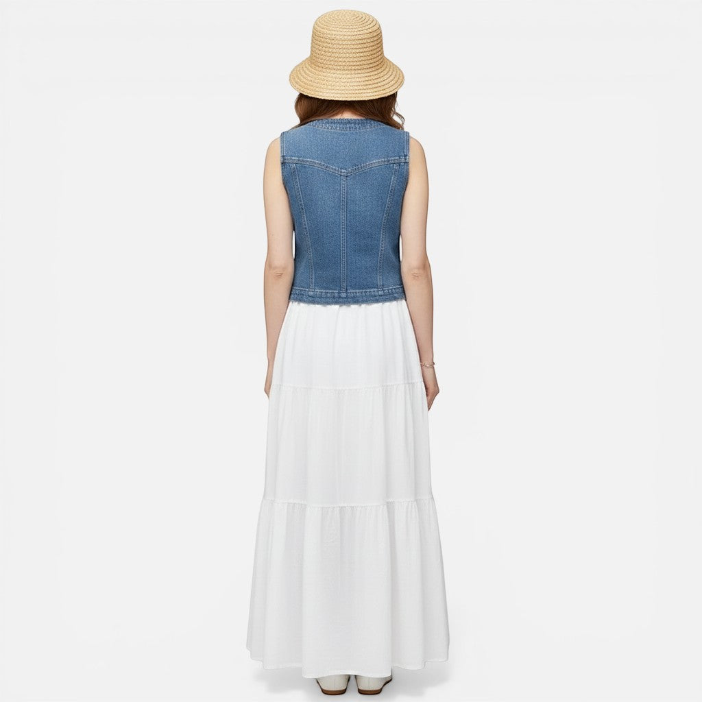 Laurior | Gilet en denim délavé pour femme, vêtement décontracté pour le printemps