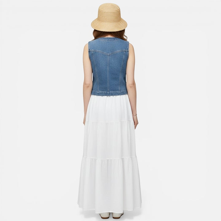 Laurior | Gilet en denim délavé pour femme, vêtement décontracté pour le printemps