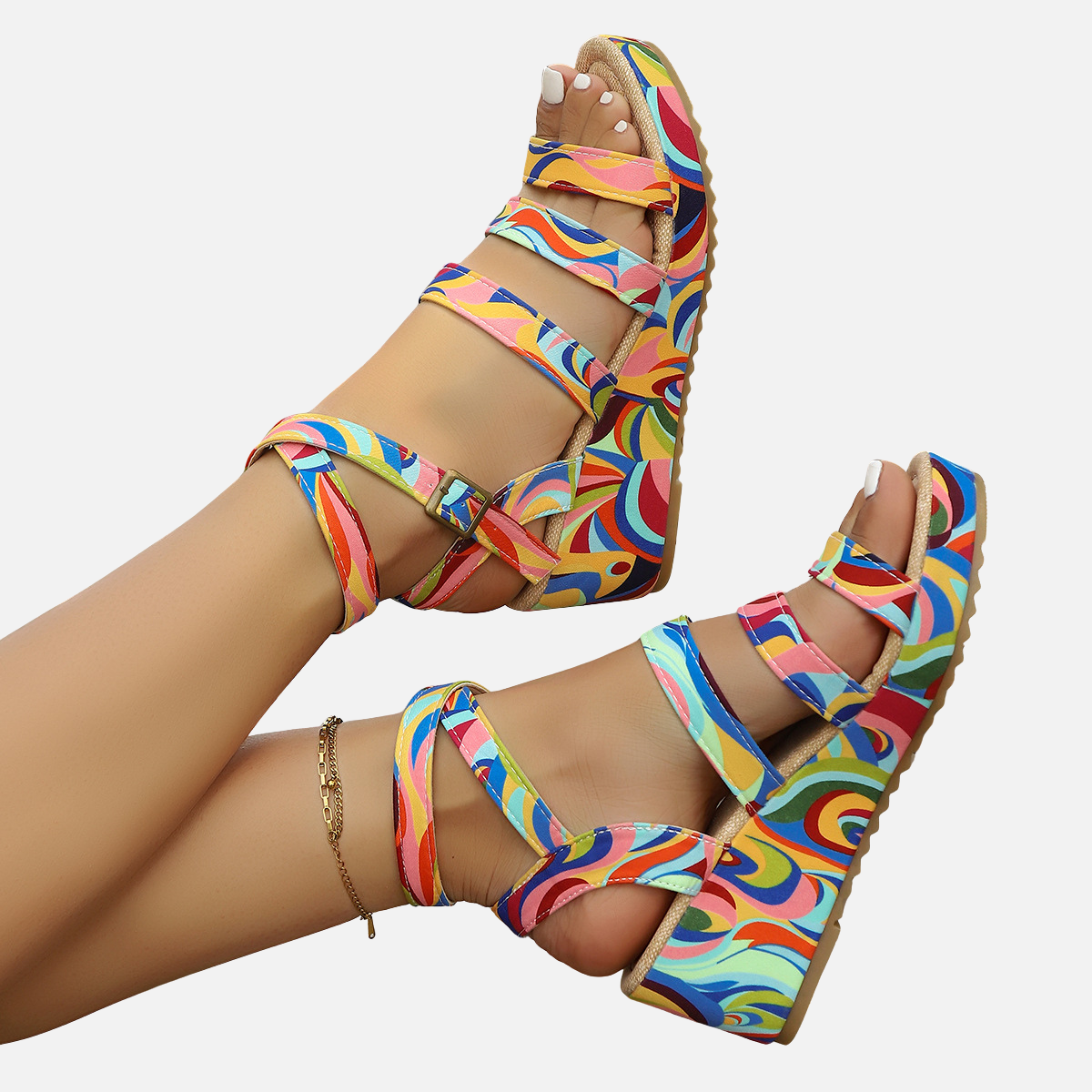 Laurior | Sandales compensées légères pour femme à bout ouvert avec boucle