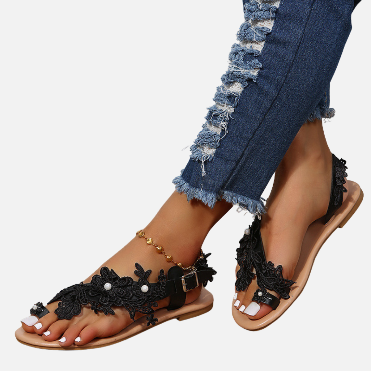 Laurior | Sandales Plates Confortables en Dentelle pour Femme