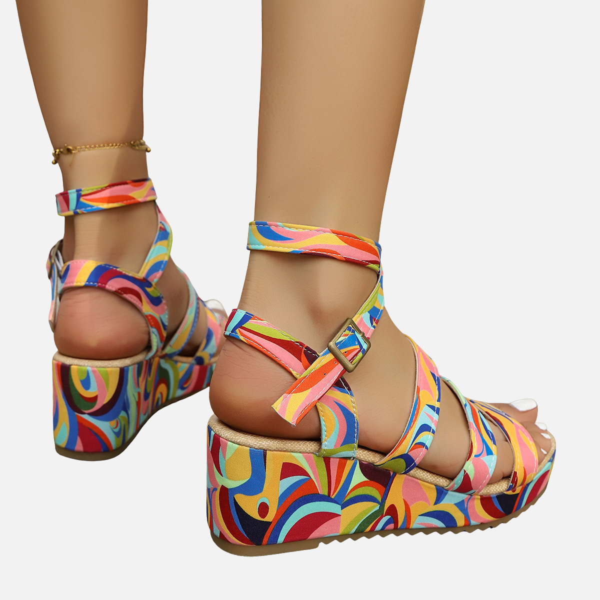 Laurior | Sandales compensées légères pour femme à bout ouvert avec boucle