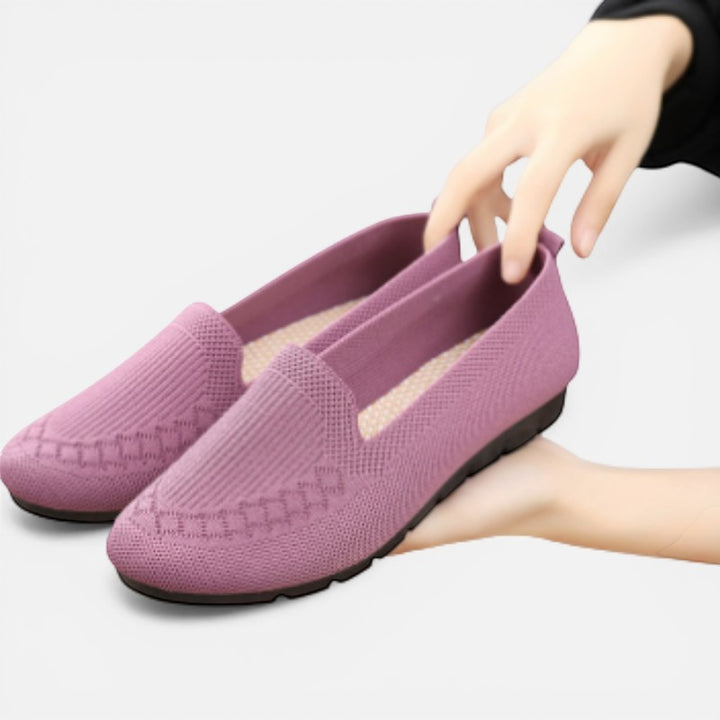 Laurior | Mocassins Femme en Coton Maille Souple Faciles à Enfiler, couleur rose, confortables et faciles à enfiler.