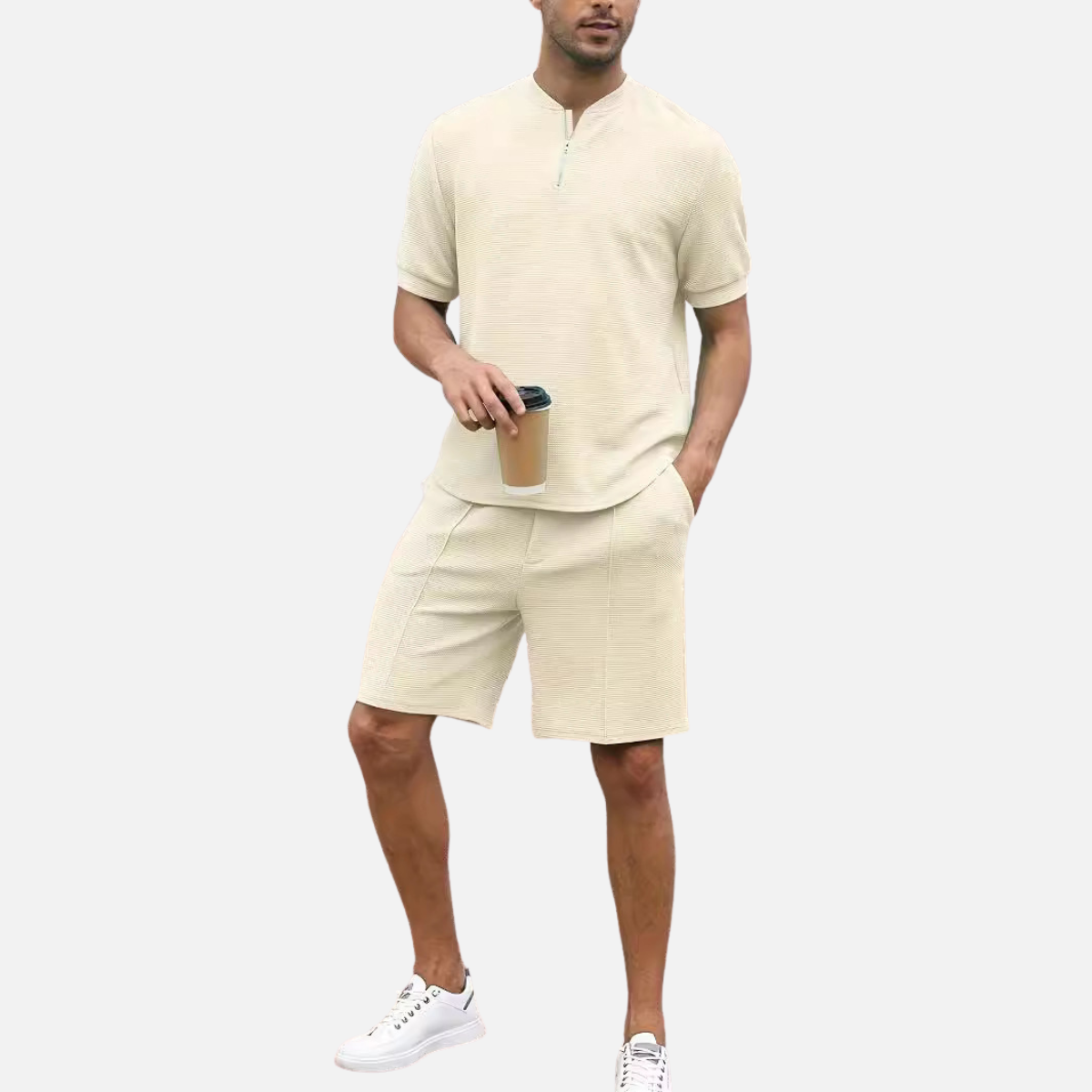 Laurior | Ensemble chemise zippée à manches courtes et pantalon pour homme