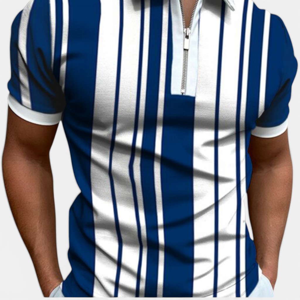 Laurior | Polo pour homme en coton piqué confort classique à manches courtes, design à rayures bleues et blanches.