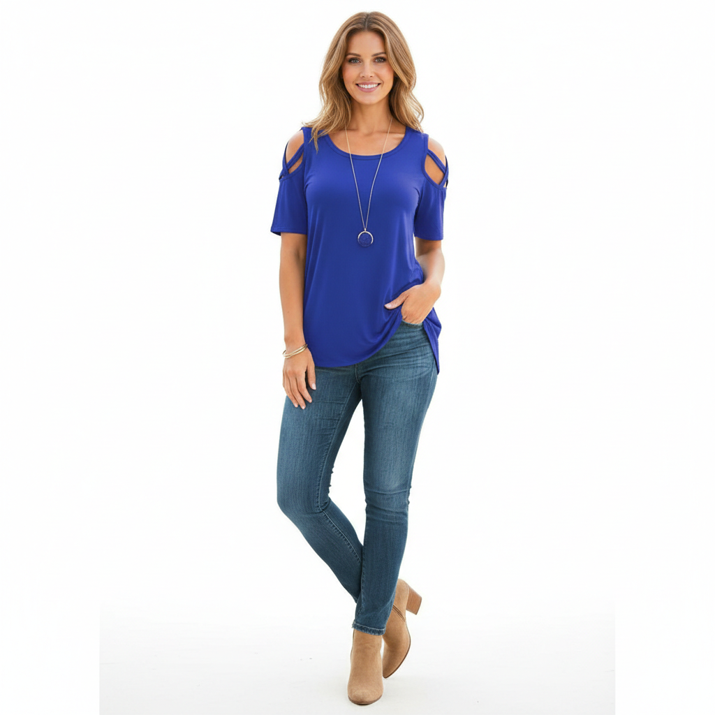 Laurior | T-shirt en coton vieilli pour femme avec lien aux épaules