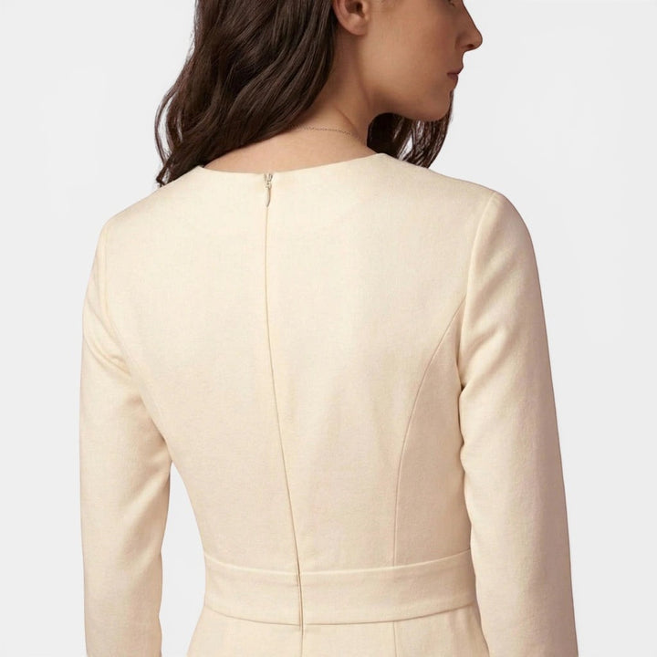 Laurior | Robe midi classique femme à col en V, légère et confortable vue arrière, détails de la couture.