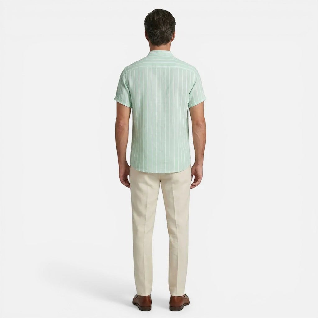 Laurior | Chemise Homme Style Francais Lin Col Officier Chic Parisien Tendance