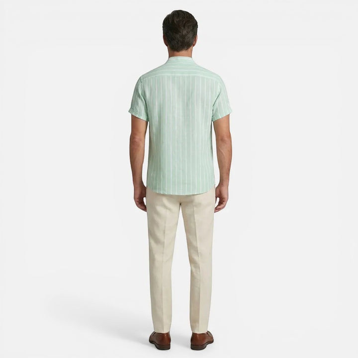 Laurior | Chemise Homme Style Francais Lin Col Officier Chic Parisien Tendance